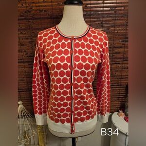 Van Heusen Red and White Polka Dot Cardigan with Contrast Trim